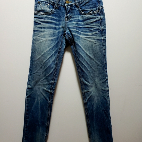 Thinuni Jeans  Denim Distressed Red Plaid Back  Pockets S-25 - Picture 2 of 11